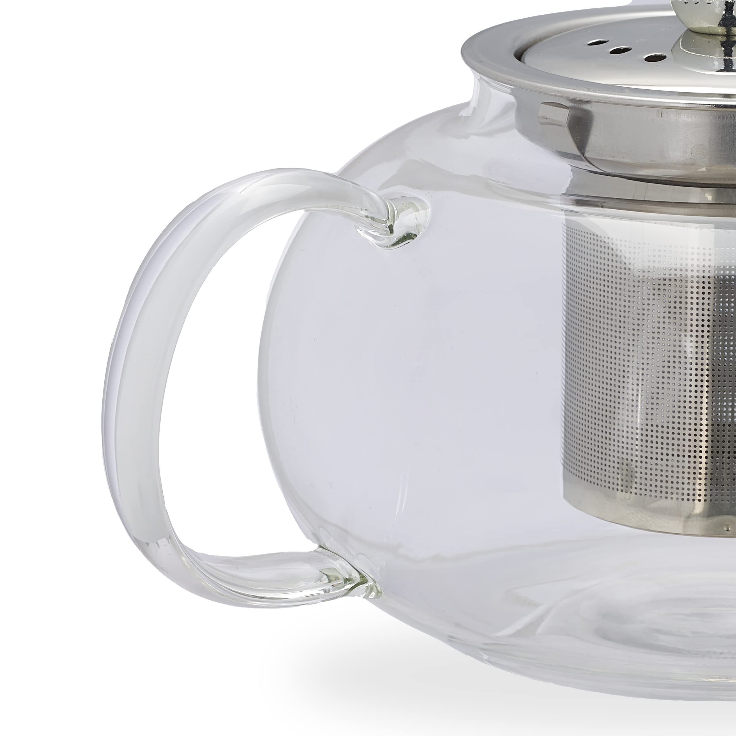 Relaxdays Théière avec Filtre, 1 L, Verre Borosilicate, Acier Inoxydable, Carafe pour thé Vrac, Transparent/argenté