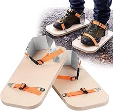 Chicingyou Asphalt Shoes Galvanized Steel with Wooden Soles and Adjustable Nylon Elastic Straps for Tamping and Compacting Hard to Reach Areas