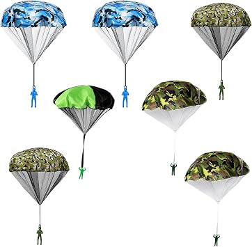 Parachute Toys for Kids, 7 Small Soldiers Army Parachute Set, Outdoor Play Activity for Children, Durable Nylon Material with Bright Colours