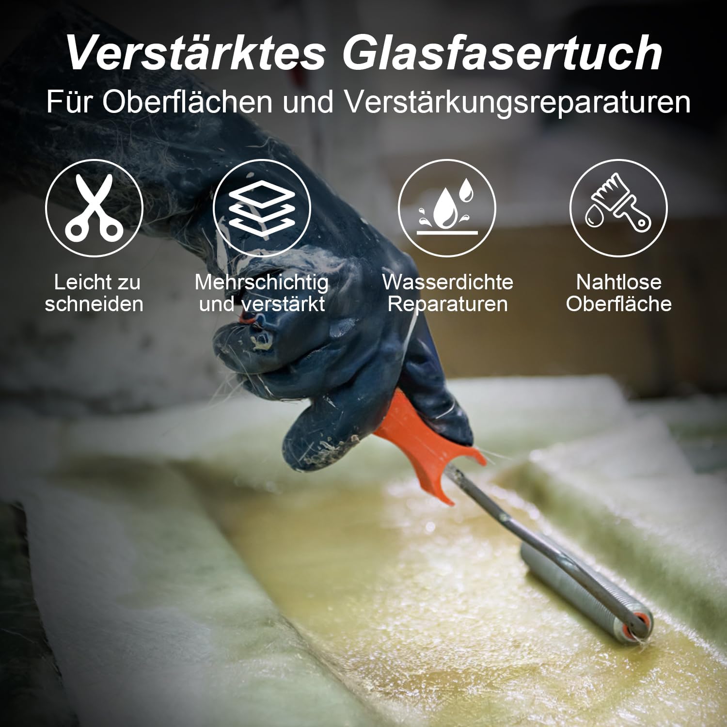 Fiberglasgewebe 450g/m² Glasfasermatte Fiberglas 1 * 10M Teppich aus Fiberglas for Epoxy Resin and Polyester Resin Glasgewebe Glasfaser für Reparatur Boot Pool Wanne Autos Dächer