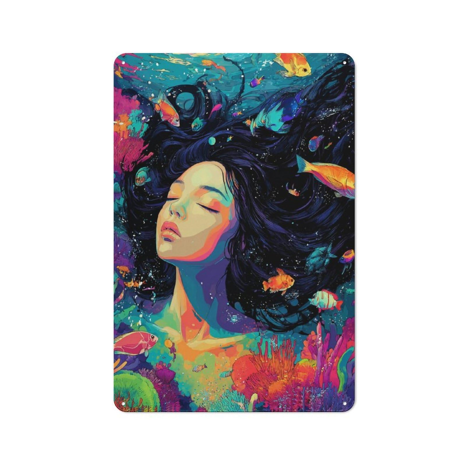 Junmoney Mermaid Dreams Underwater Fantasy -1 Tin Wall Plaque 30X20cm With For Studio Or Craft Room, For Cooler-Season Styling In Studio And Craft Room