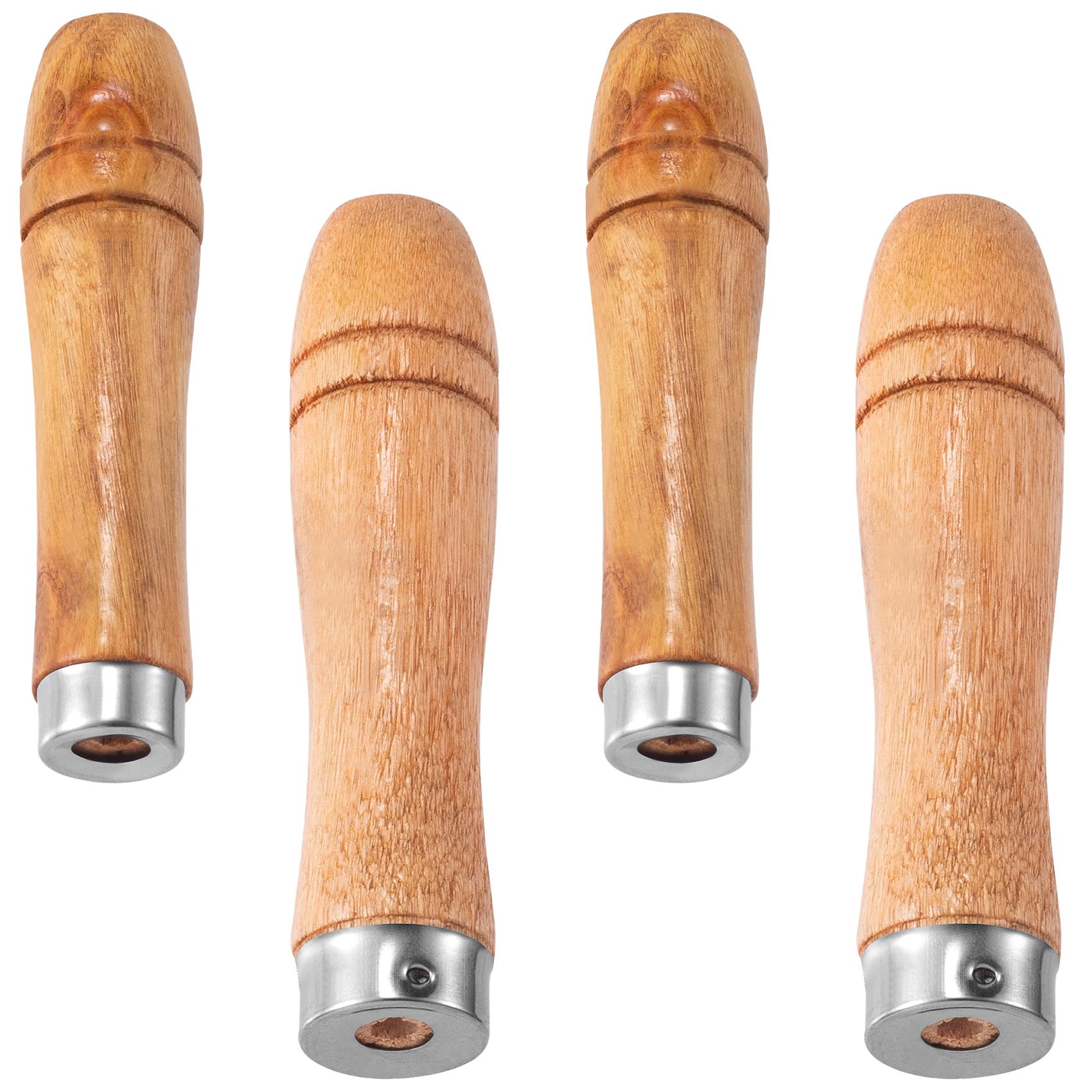 4pcs Wooden File Handle with Strong Metal Collars, Medium Wooden Handle for 6"-8" File and Large Wood Handle for 10"-12" File, Screwdriver Hand Drill File Handle