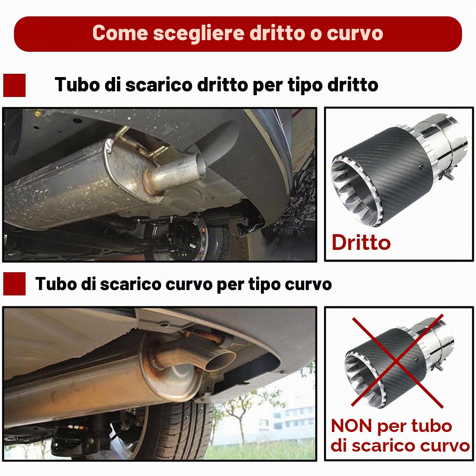 Punta Del Silenziatore Dello Scarico Dell'Automobile Di Adatta Per 2,5 "(63mm) Tubo Di Scarico Dell'Entrata In Acciaio Inossidabile e Modifica Del Tubo Finale Della Fibra Di Carbonio