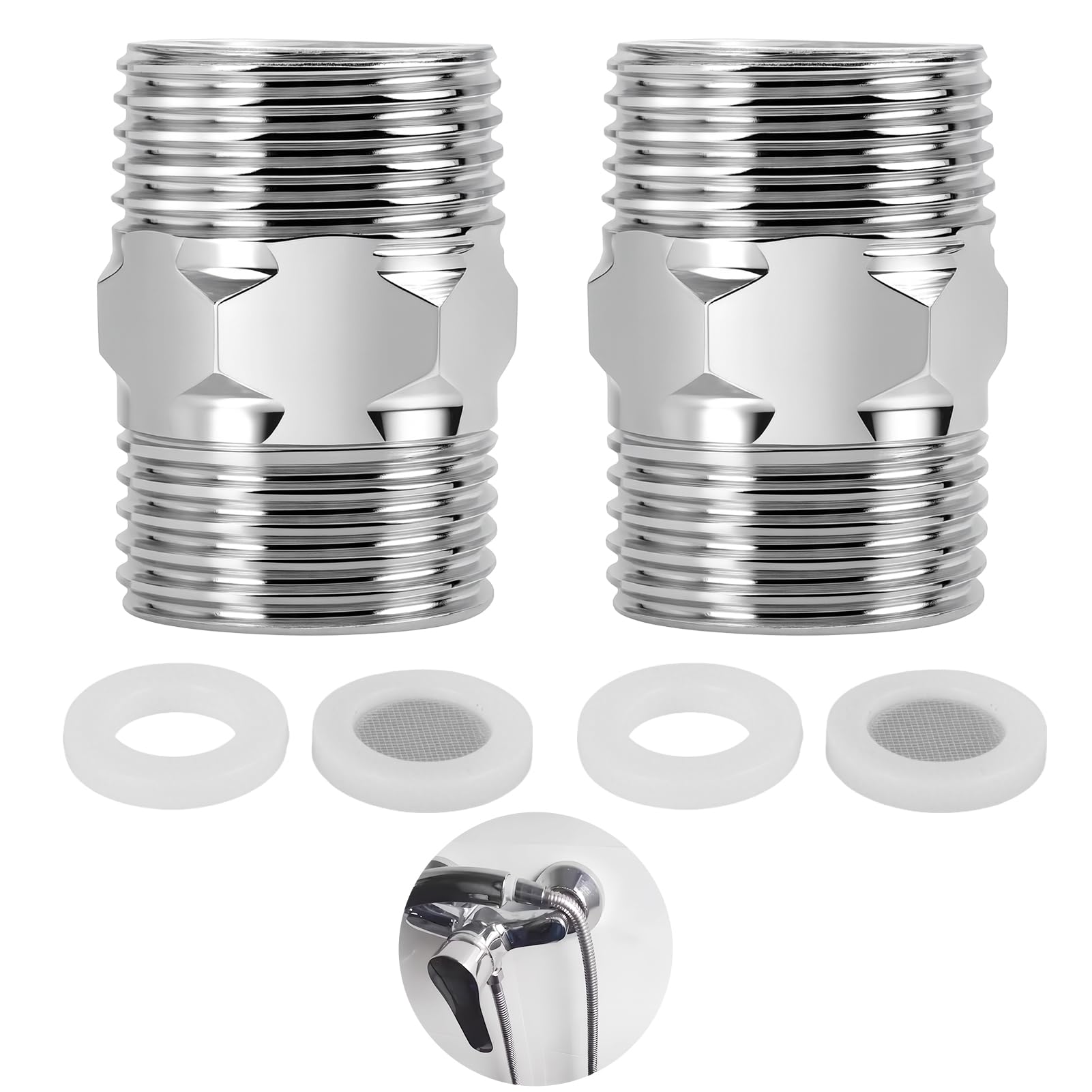 Conector Doble de Acero Inoxidable 1/2" para Manguera de Ducha, Adaptador Macho-Macho Hexagonal, Unión de Extensión