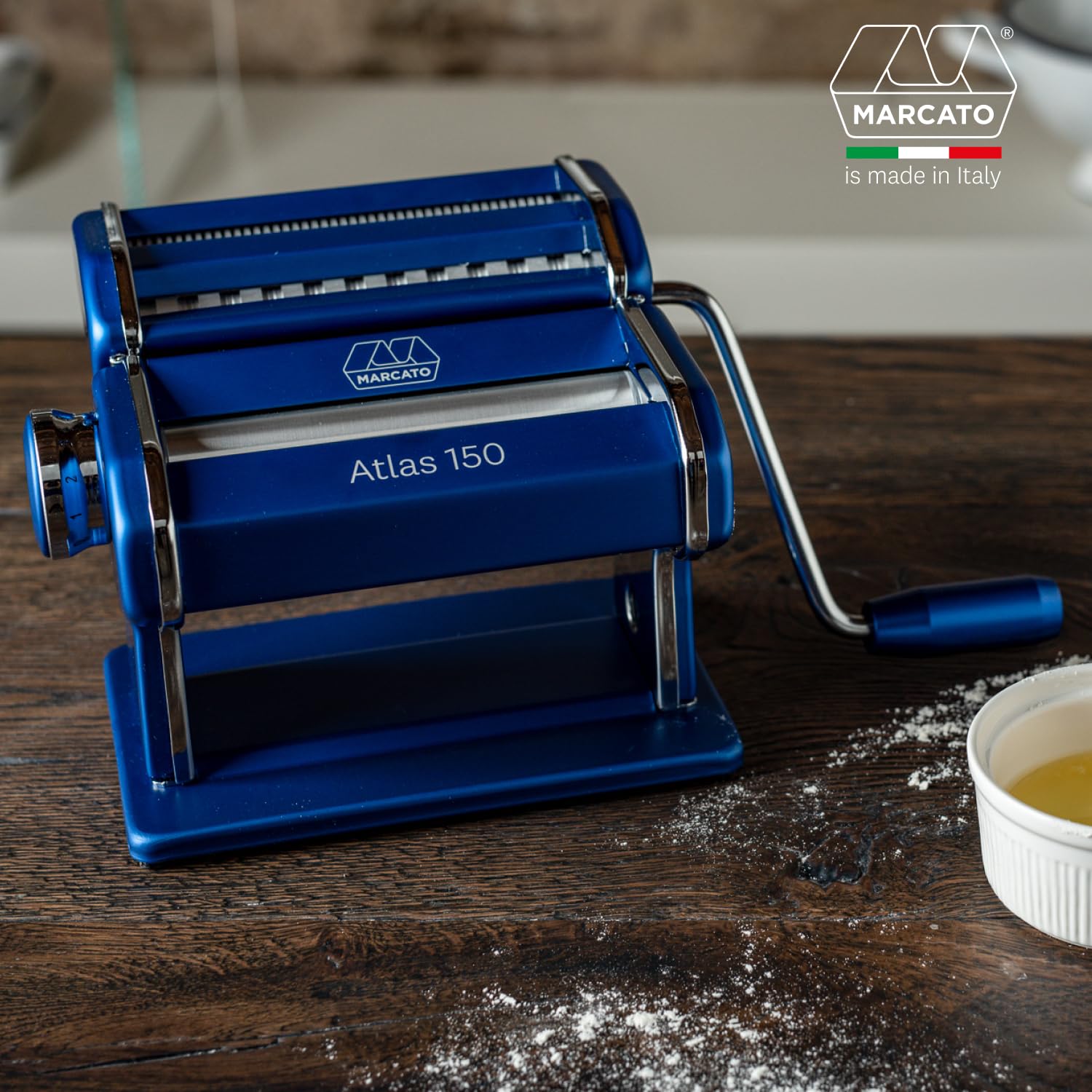 Marcato AT-150-BLU, Atlas 150 design, Macchina per pasta, Alluminio, Blu, Linea Premium.