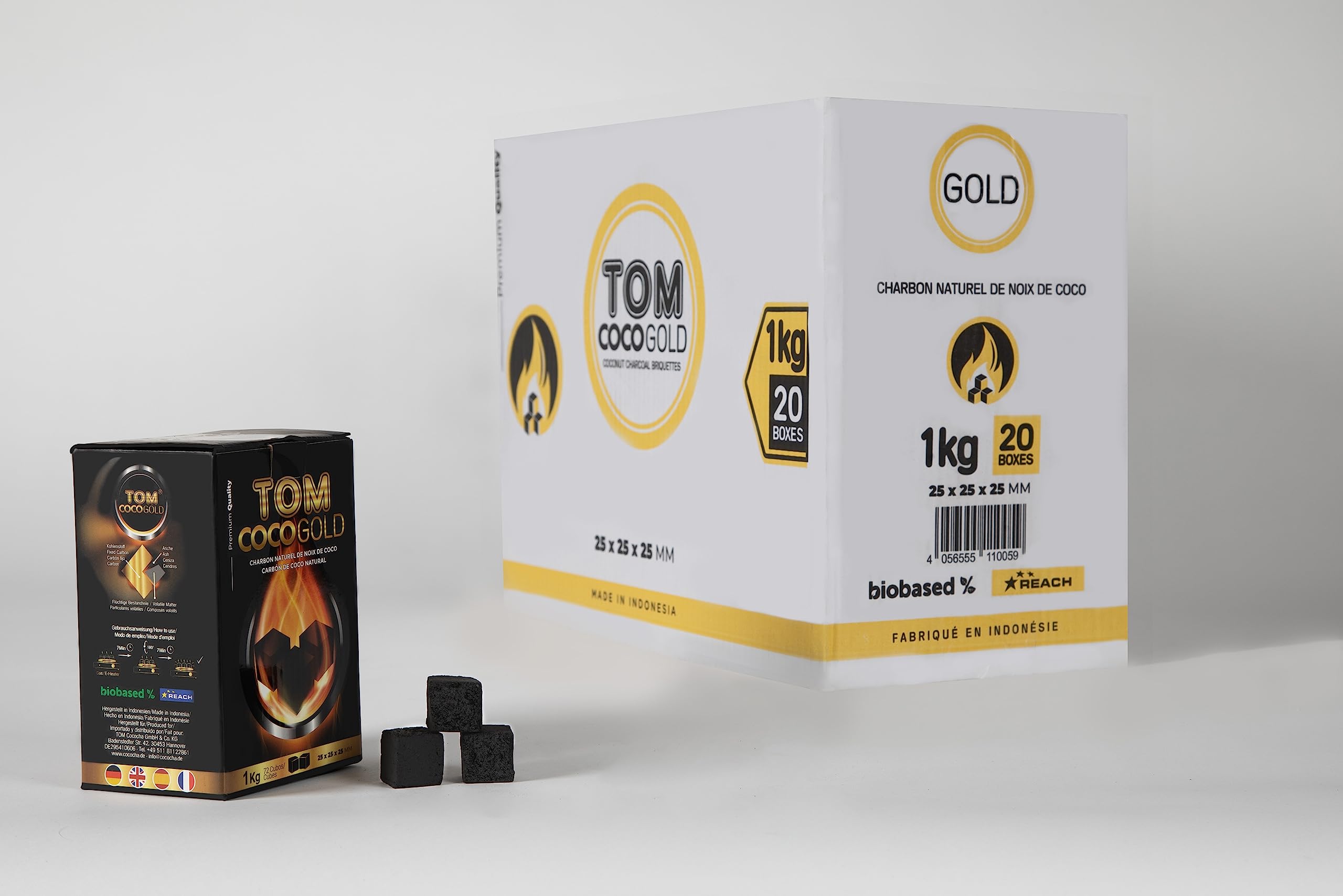 Charbon de Noix de Coco Tom - Gold 20 KG - Boîtes 1 kg – Qualité Premium