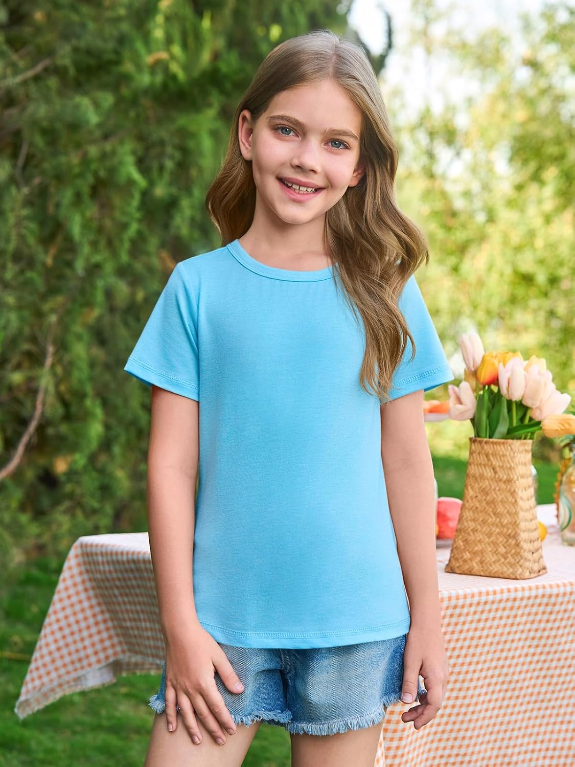 Haloumoning Girls Short Sleeve T Shirts Kids Summer Casual Crewneck Tops Tees 5-14 Years - Image 2