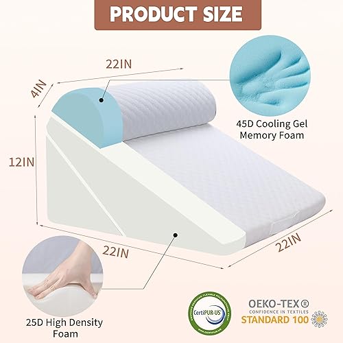 Miniatura 3 de Juego de 3 almohadas de cuña de cama para después de la cirugía, almohada ortopédica de espuma viscoelástica ajustable de 9 y 12 pulgadas para