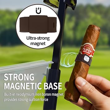 Magnetic Metal Cigar Clips & Holder Stand for Golf Cart & Camping - 4 Pack | Heavy-duty metal cigar holder with strong magnet. Clips easily to golf carts, chairs & yachts. Perfect cigar gifts for men.