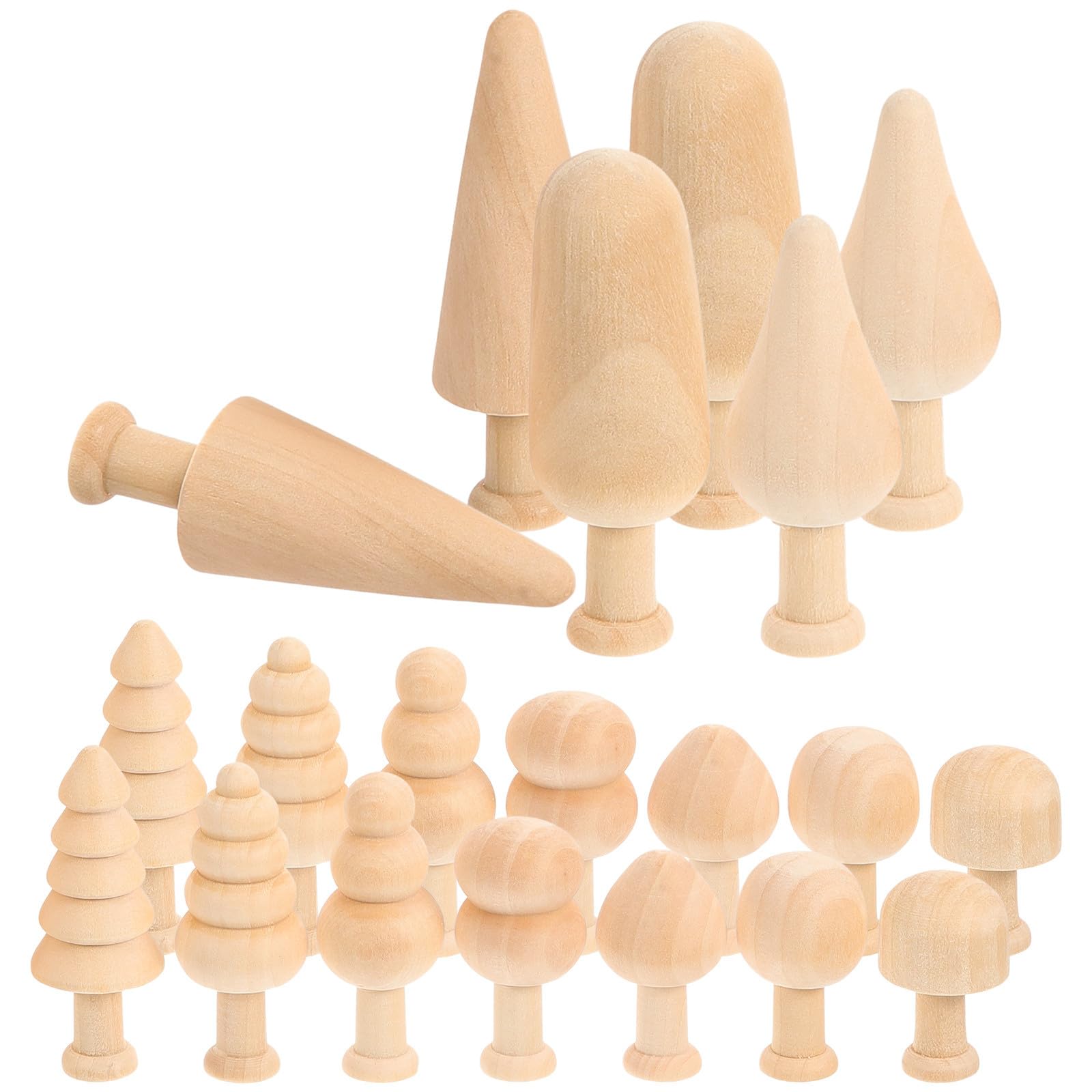 iplusmile Unfinished Wooden Mini Trees Loose Parts for Early Years Arts and Crafts 20pcs Simple Beige Wood Trees with 10 Kinds of Shapes for Christmas for Painting and Graffiti Crafts