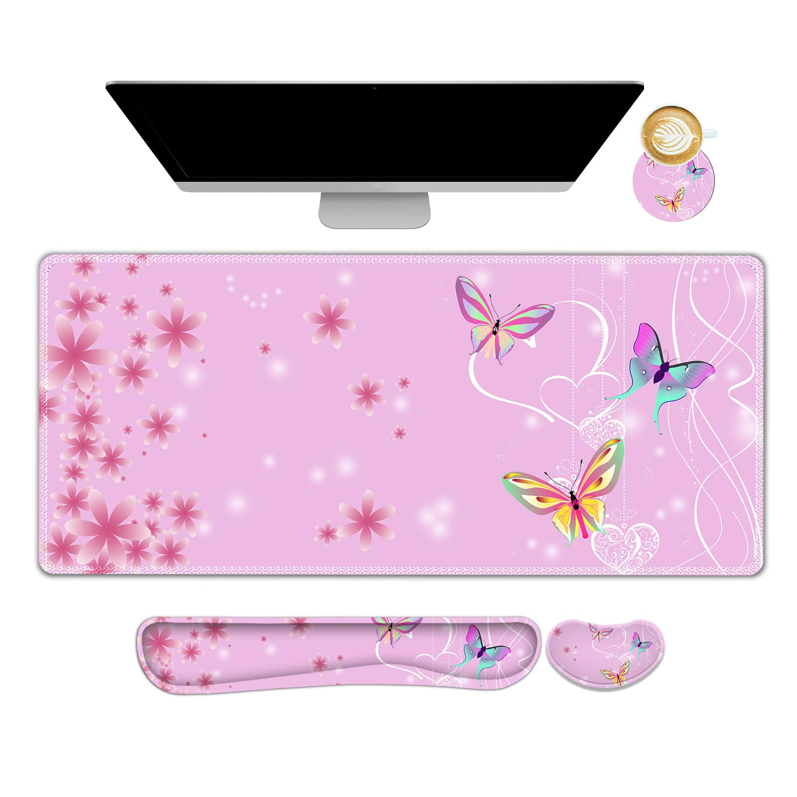Gaming Wrist Rest & Keyboard Desk Mat - Orange Flowers -24