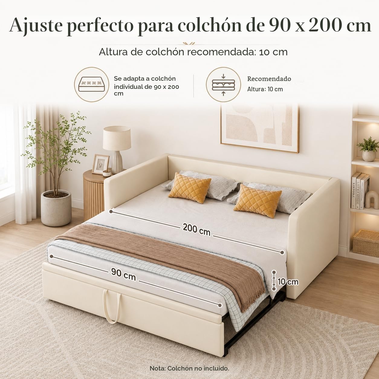 Sofá Cama Multifuncional Extensible 90/180 x 200 cm, sofá de 2 plazas con función de Dormir y somier, tapizado en Terciopelo, Ideal para salón y habitación de Invitados (sin colchón)