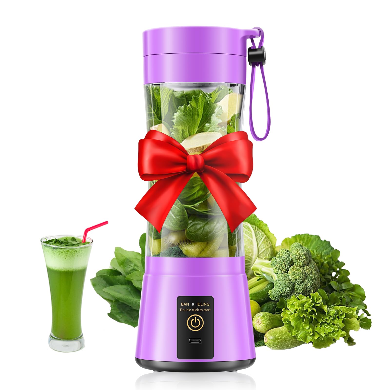 Cordless Portable Personal Size Blender - USB Rechargeable Blender for Smoothies and Shakes, 6 Blades with 380Ml BPA Free Juice Cup, Freshly Squeezed for Picnic/Sports