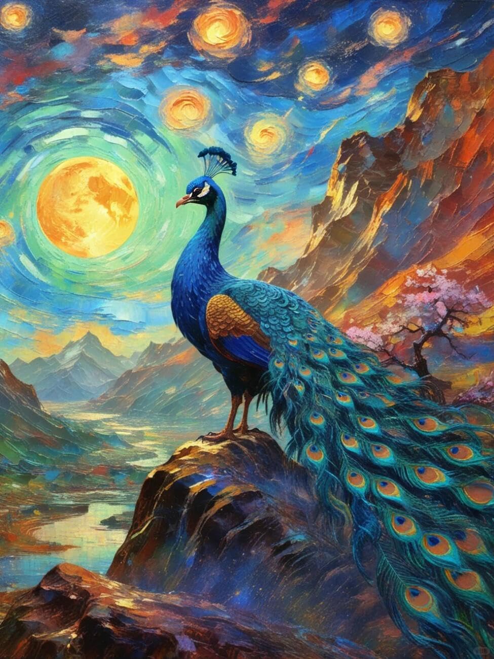 Henypt Cross Stitch Kits for Adults Fantasy Peacock Animal DIY Needlepoint Set for Beginners The Elderly with Accessories Home Wall Decoration 14CT 80x100cm