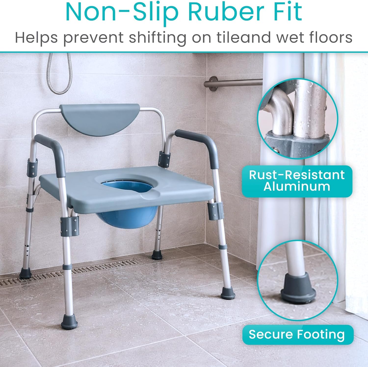 Vive Bariatric Bedside 4-in-1 Commode 550 lb Capacity - Bariatric Shower Chair & Portable Toilet - Heavy Duty Toilet Riser & Safety Frame - Extra Wide Padded Seat w/ 6-Quart Bucket & Splash Guard