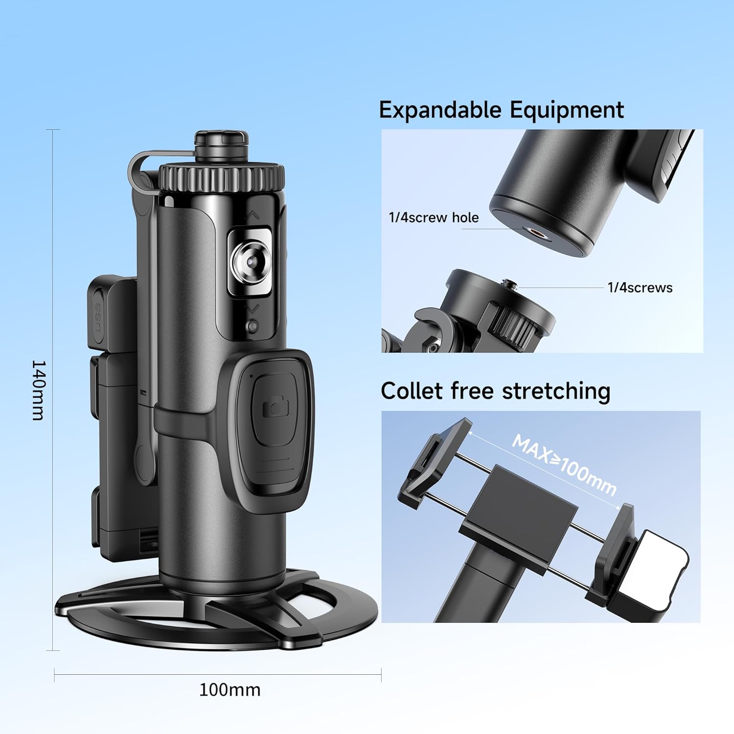 Auto Face Tracking Tripod 360° Rotating Auto Tracking Phone Holder with Remote and Gesture Control,No App, for Live Video Recording Tiktok Live Vlog Streaming Video,Rechargeable Battery - Image 7