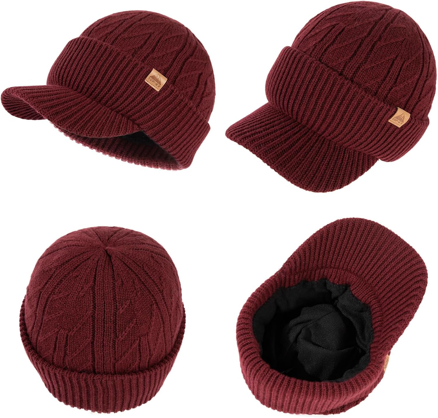 TOP-EX DryKnit™ Waterproof Merino Wool L/XL/XXL Beanie Hat with Brim Visor Cap Warm Winter Knit Hat for Men Women