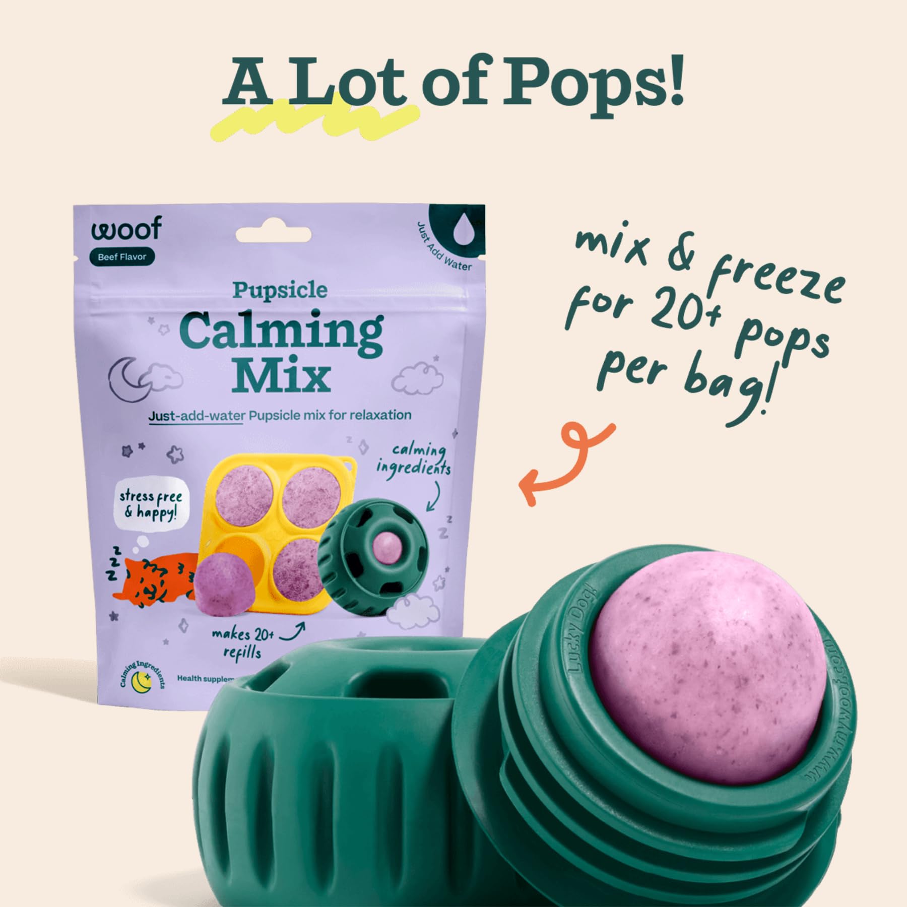 WOOF Dog Pupsicle Mix - Einfach zu machende DIY Pupsicle Nachfüllungen - Leckere, gesunde Pupsicle Mix - Gesunde Zutaten - Langanhaltend - Beruhigende Mischung
