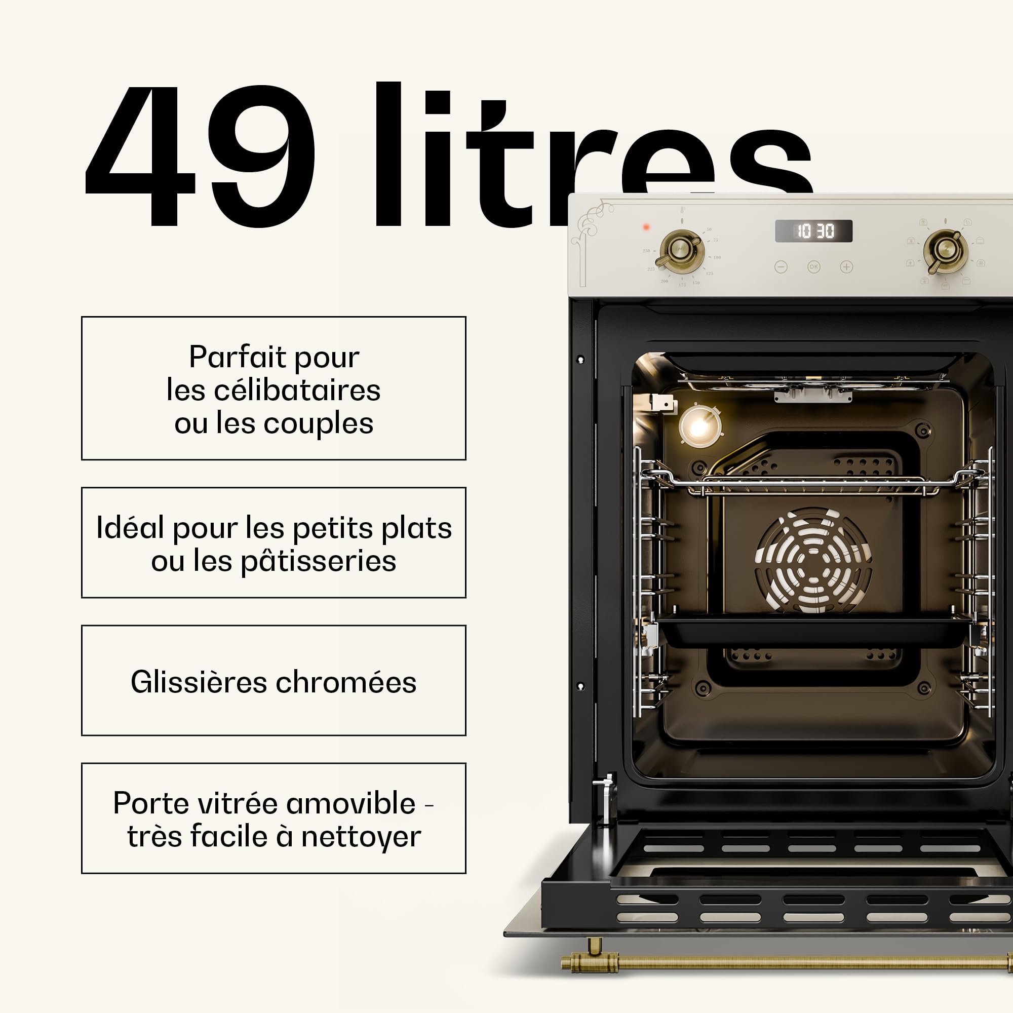 Klarstein Elizabeth Slim Four Encastrable 45 cm - 49 L, 9 Fonctions, Chaleur Tournante, Nettoyage Vapeur, Minuterie Numérique, Porte Amovible, Classe Énergétique A, Verre Trempé Noir