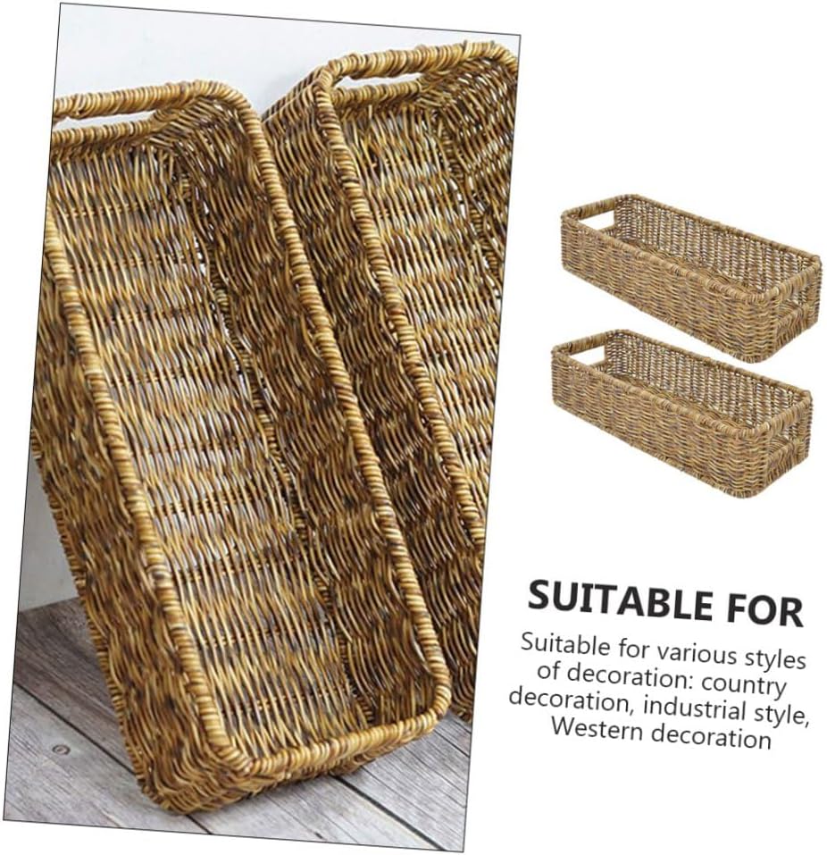 2pcs Woven Rattan Storage Baskets Desktop Organizers for Bathroom Kitchen Pantry Handmade Bins for Cosmetics Snacks Sundries