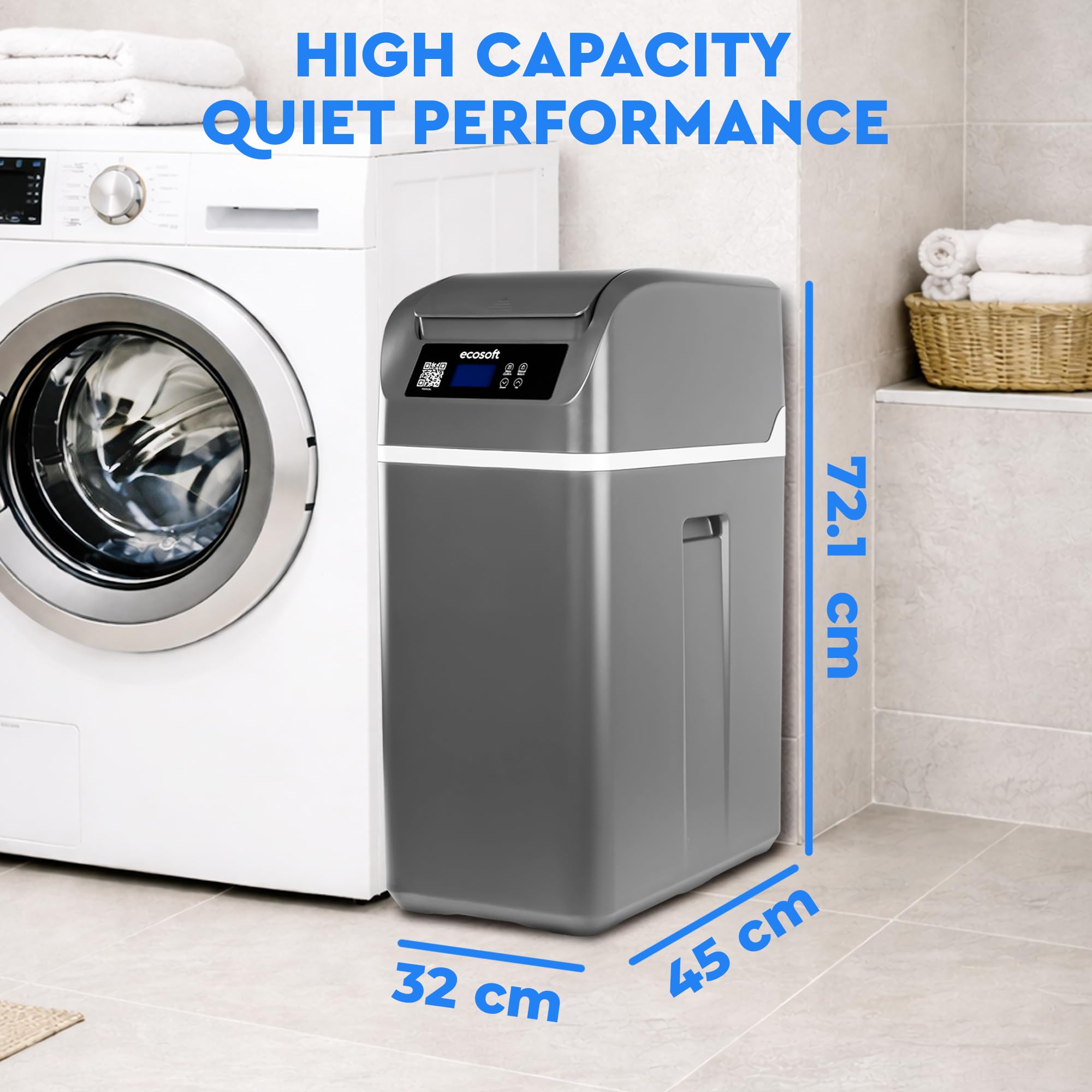 Ecosoft CUBE 150 Descalcificador Compacto para Hogares de hasta 4 Personas | Totalmente Automático, Modo Vacaciones, Aviso para Rellenar la Sal, Conexiones No Incluidas, Pastillas de Sal
