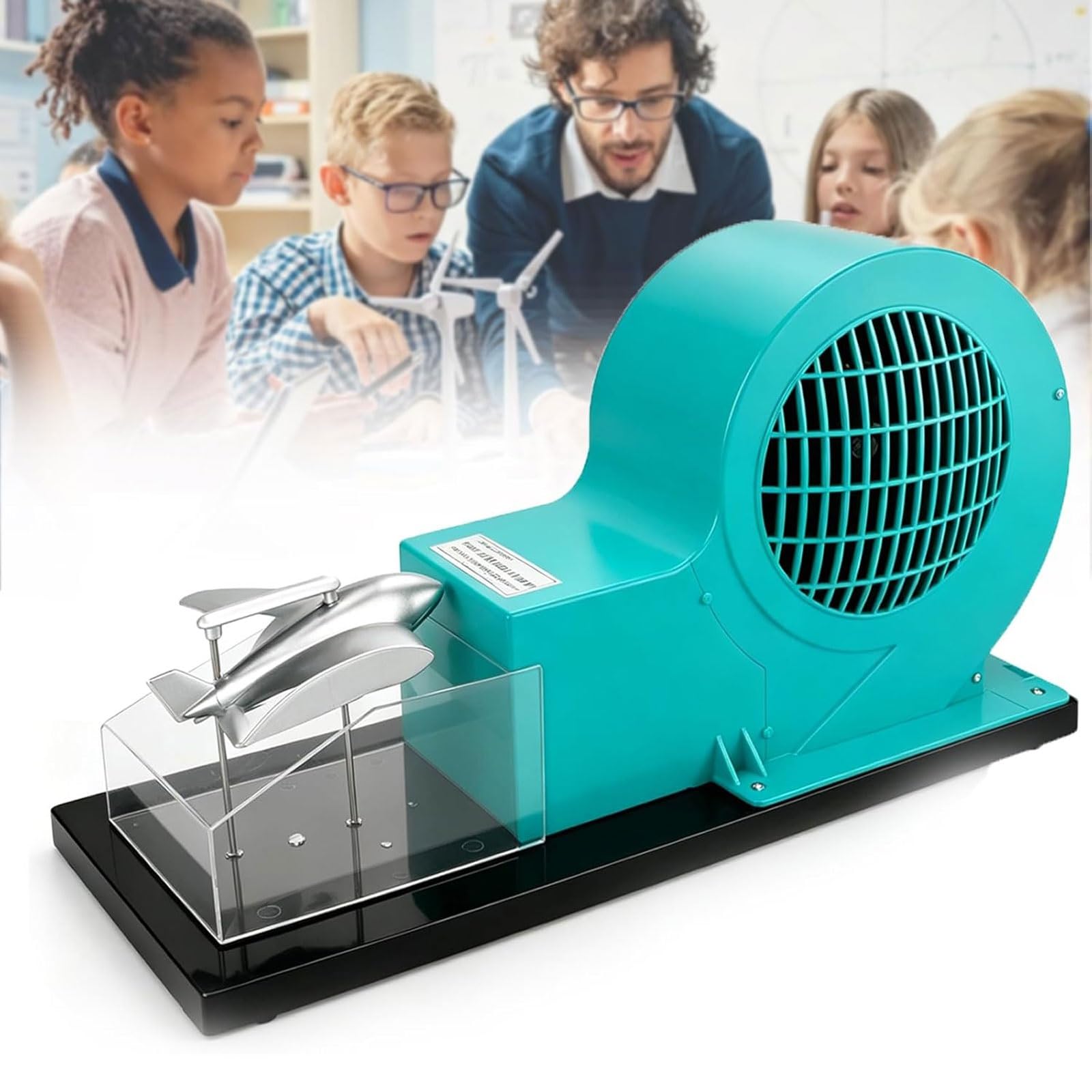 SICWEDIM Airplane Lift Demonstrator, Wind Tunnel Lift Demonstrator Model, Adjustable Airflow Fan With Removable Plane Model, For Studying Aircraft Wing Lift Physics Teaching Equipment