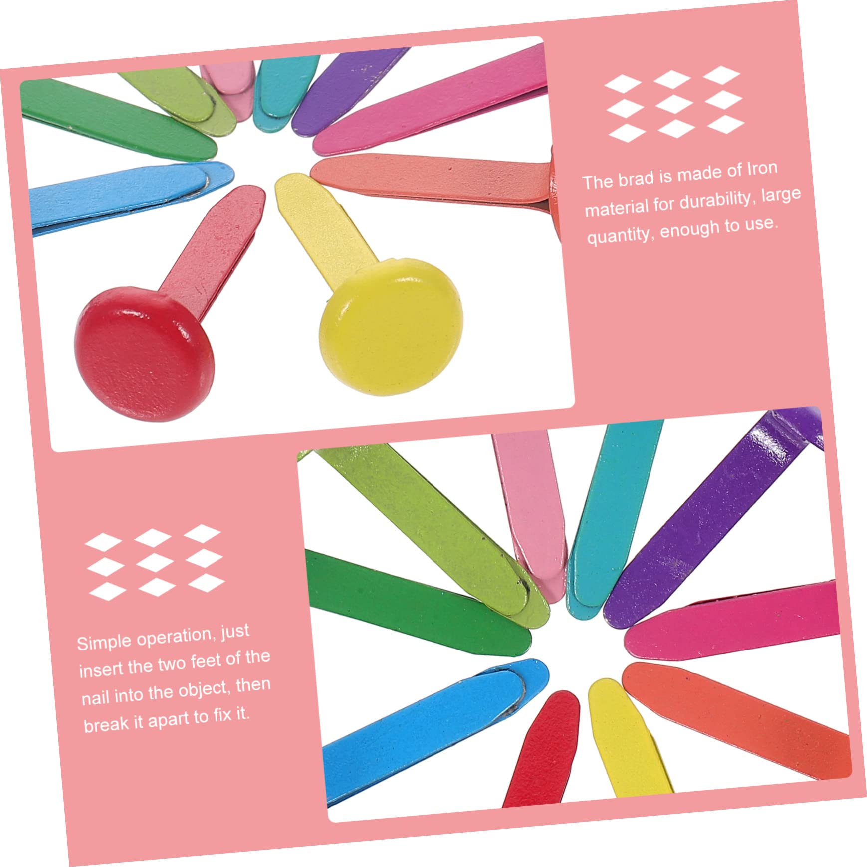 Beatifufu DIY Craft Brads 6 Pack 600pcs Paper Fasteners for Crafts Flat Head Brad Paper Fasteners Metal