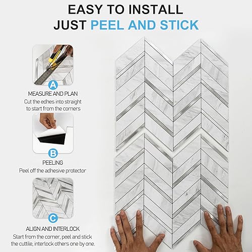 Miniatura 5 de Pelar y pegar, 10 hojas de azulejos de pared de espiga para despegar y pegar de 12.1 x 9.7 pulgadas, azulejos de PVC para salpicaduras de cocina y