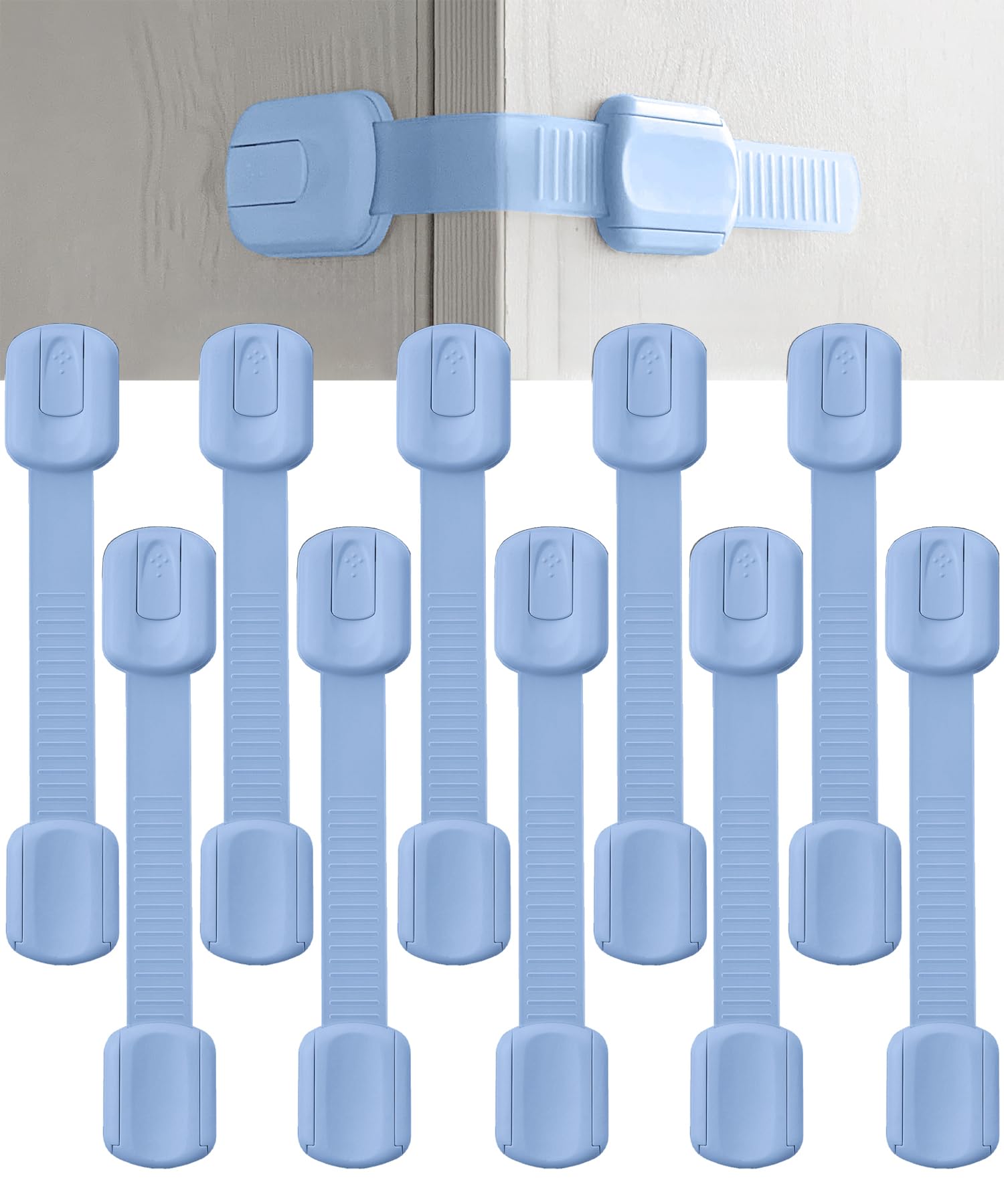 Bates- Child Safety Strap Locks, 10 Pack, Baby Blue, Child Locks for Cabinets and Drawers