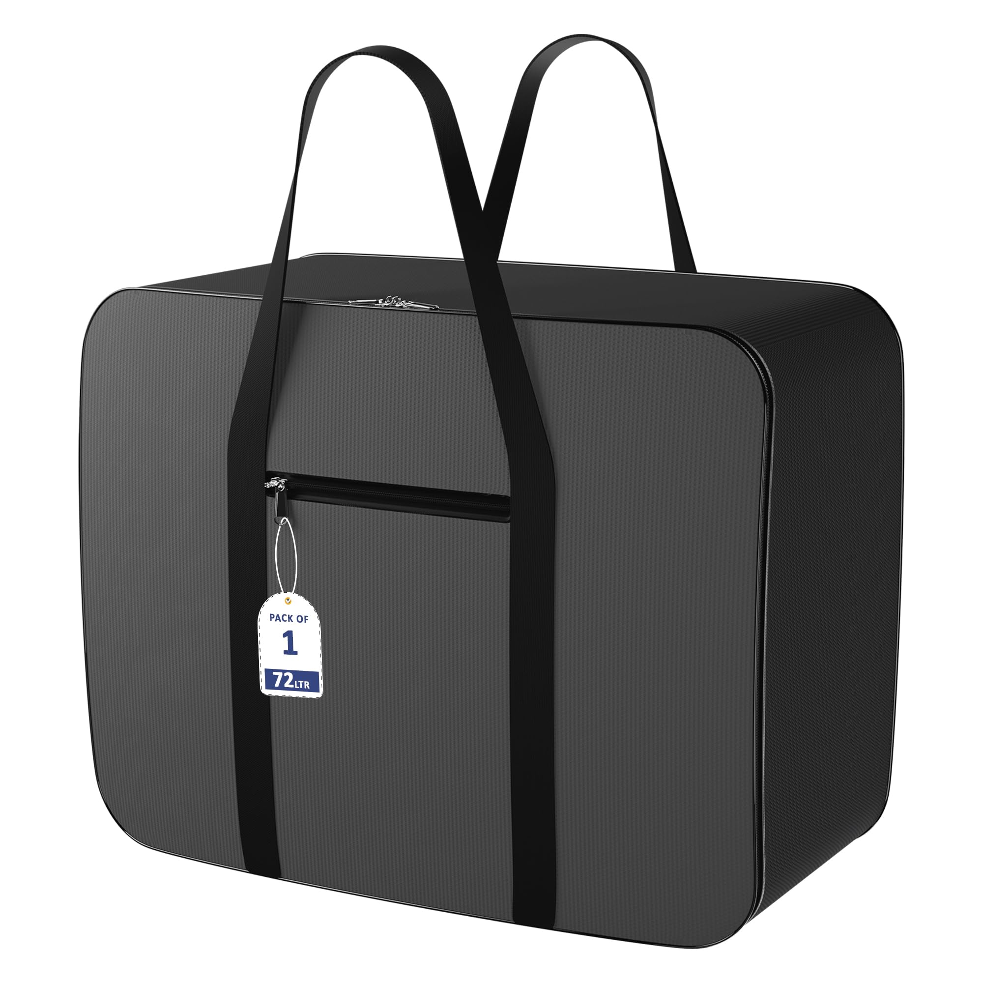 Kuber Industries Storage Bag | Clothes Storage Bag | Rexine Underbed Storage Bag | Wardrobe Organizer for Blanket-Comforters | Foldable Attachi Bag with Handle | Black Patti | Large | Grey-image-13