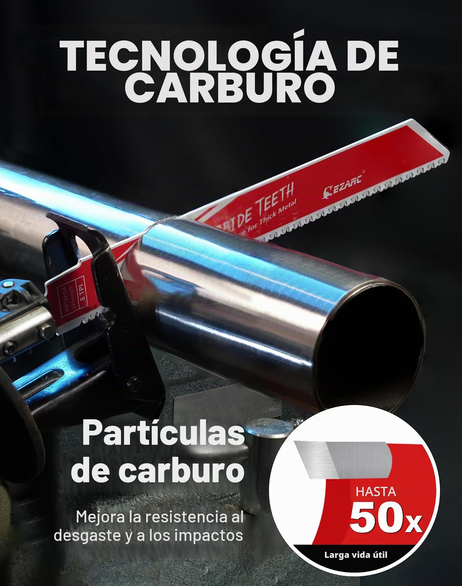EZARC Hojas de Sierra Sable Carburo para Corte Metal Grueso R978HM 225mm 8TPI, 1 piezas