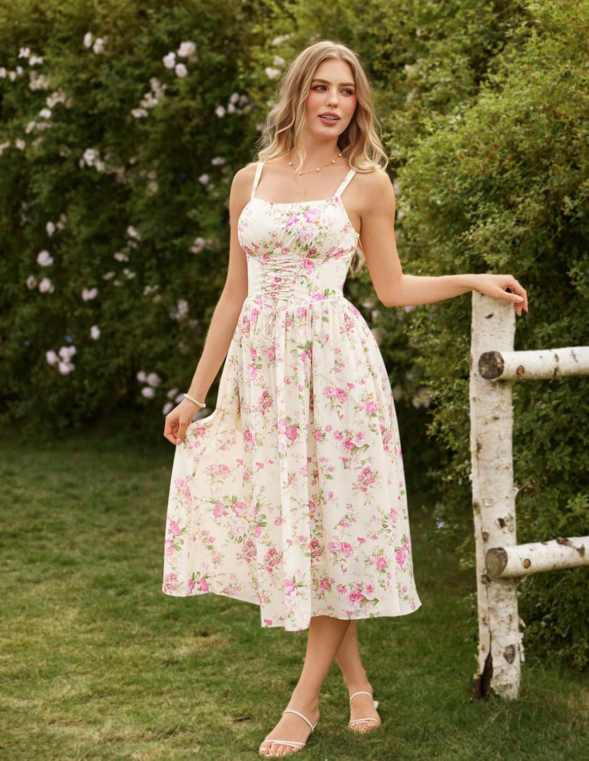 Scarlet Darkness Floral Dress for Women 2026 Corset Milkmaid Dresses Casual Summer Sundress with Pockets - Image 2