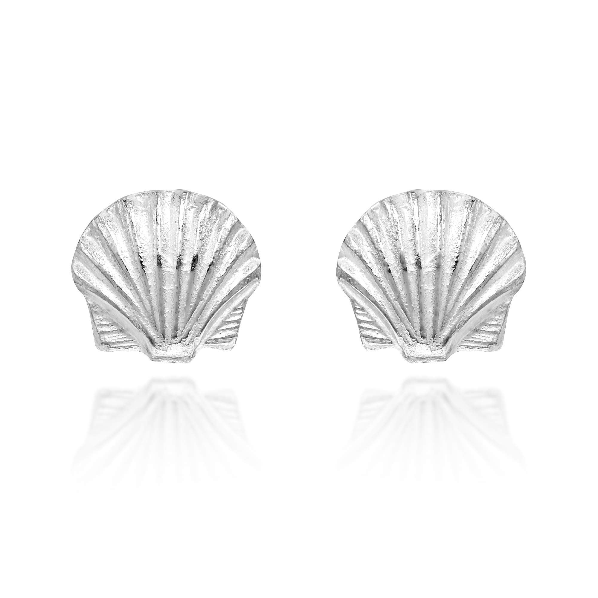 Ocean's Beauty Scallop Sea Shell .925 Sterling Silver Stud Earrings