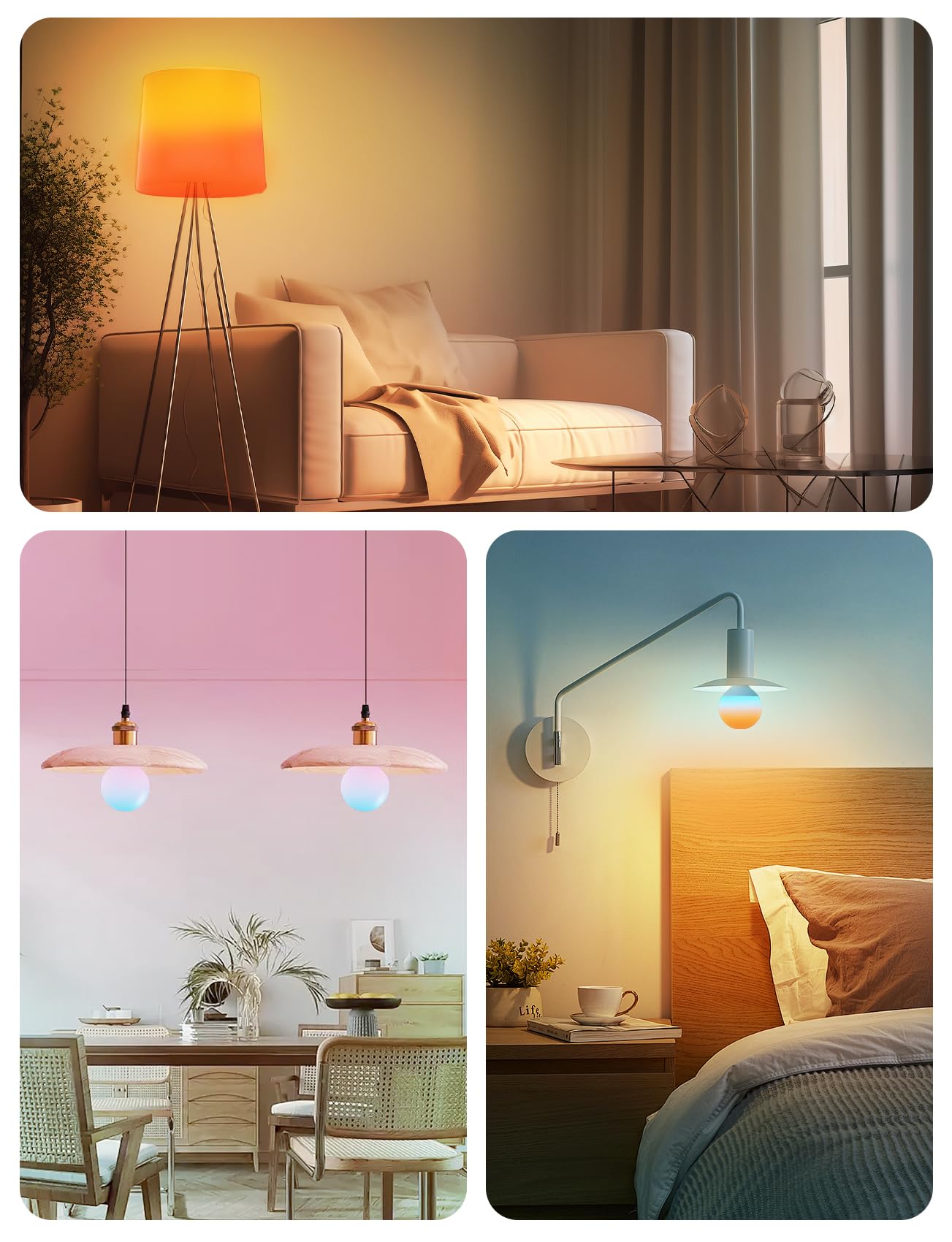 Aigostar Bombilla LED Inteligente E27 G120 Bluetooth Mesh Compatible con Alexa, 4.9W RGB Gradiente Bombilla Inteligente, Degradado de Color en Capas Superior e Inferior, Regulable Color y Blanco