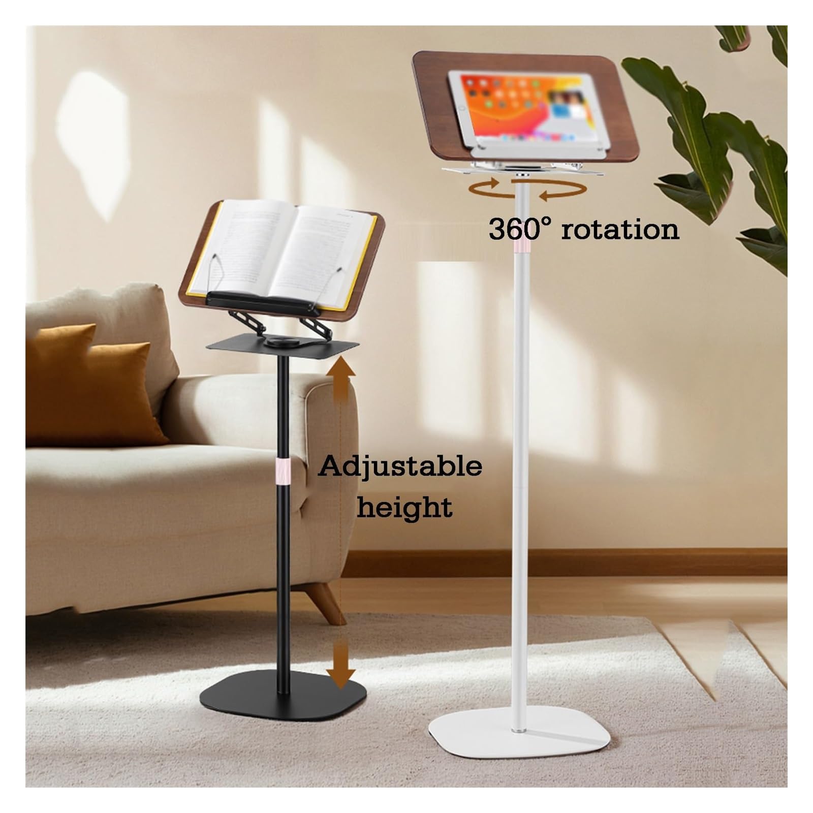 Verstellbare 2-in-1-Halterung aus Massivholz und Kohlenstoffstahl for Haushaltsbücher, Noten, Tablet-Ständer, Nackenschutz, freihändiges Büro, Lernen, Kochen(White,51-119cm)