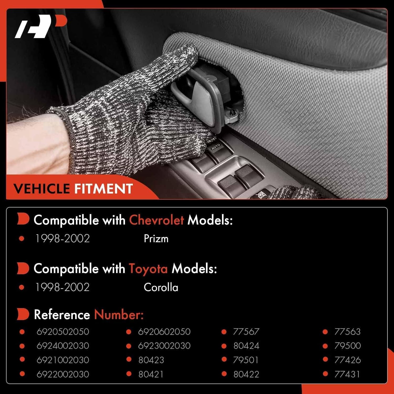 A-Premium Interior & Exterior Door Handles Compatible with Toyota Corolla & Chevy Prizm, 1998-2002, 8-PC Set, Front and Rear Driver and Passenger Side, Smooth Black & Beige Handle
