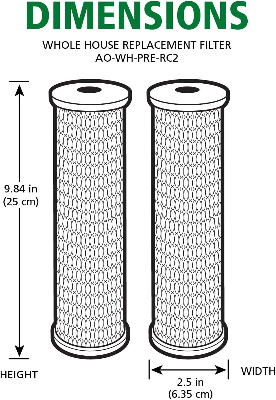 AO Smith 2.5"x10" 5 Micron Carbon Block Sediment Water Filter Replacement Cartridge - 2 Pack - For Whole House Filtration Systems - AO-WH-PRE-RC2