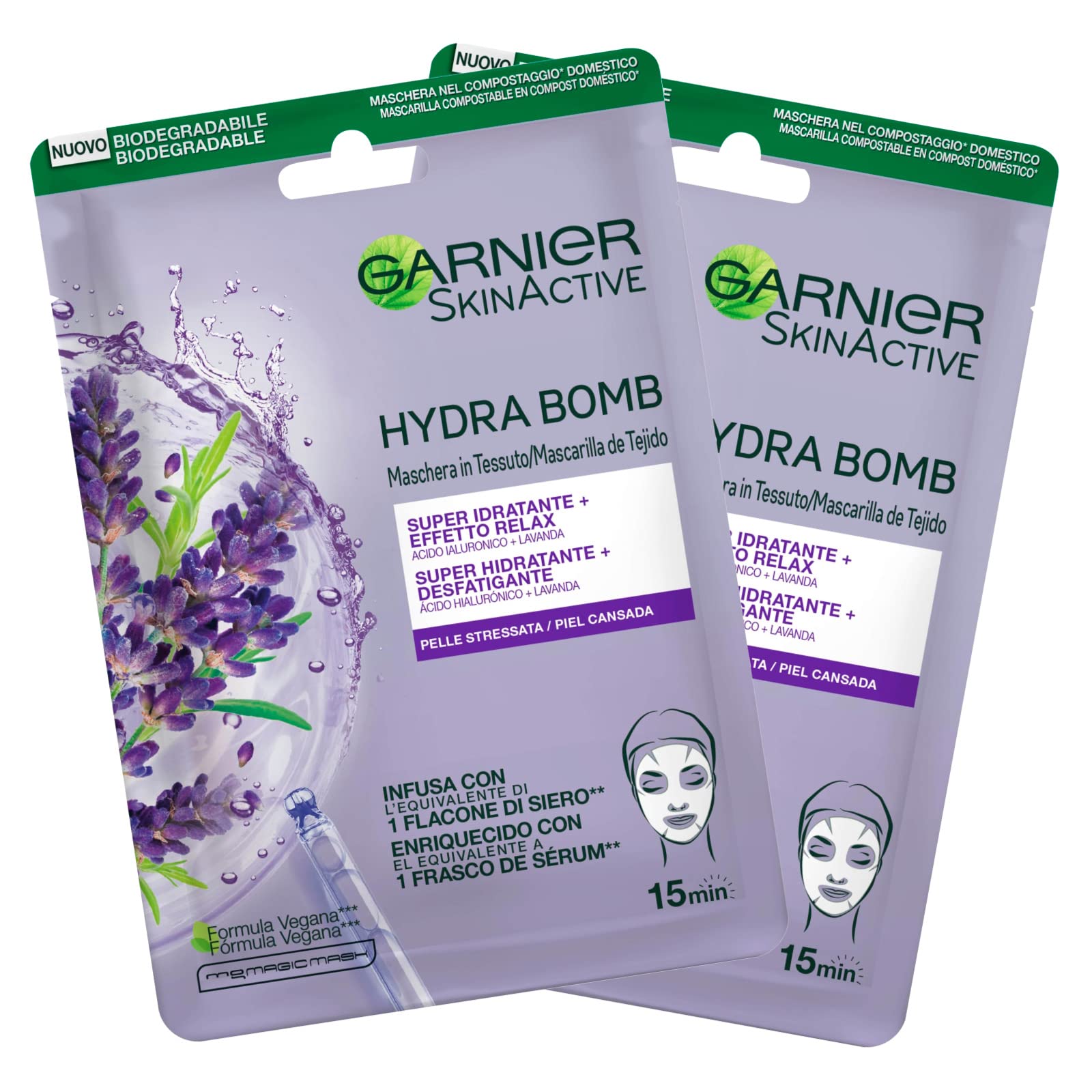 3x Garnier SkinActive Hydra Bomb Mascarilla Facial en Tela Hidratante y Matificante con Té Verde y Ácido Hialurónico — view 36