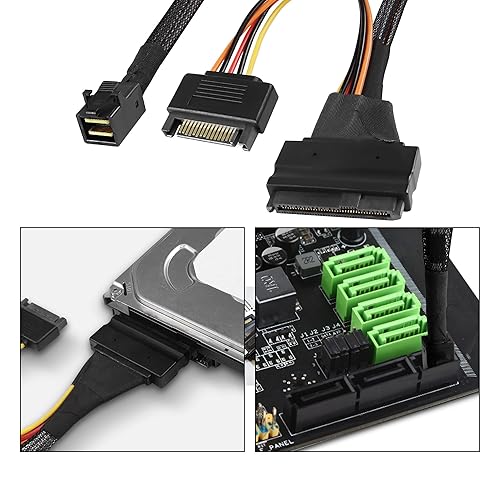 Miniatura 5 de XMSJSIY MINI SAS HD SFF-8643 a SAS 8639 12Gbs Cable de conexión interno NVMe SSD con fuente de alimentación SATA de 15 pines, 19.7 in19.6 pulgadas