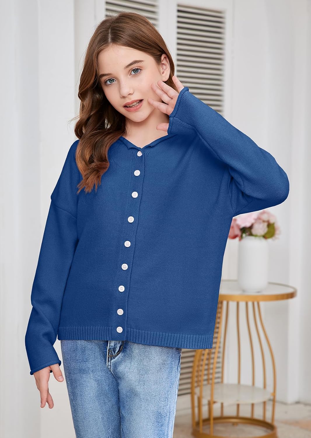 ZDC Girls Button Down Cardigan Sweaters Kids Long Sleeve Fall Winter Soft Knit Casual Sweater Tops - Image 3