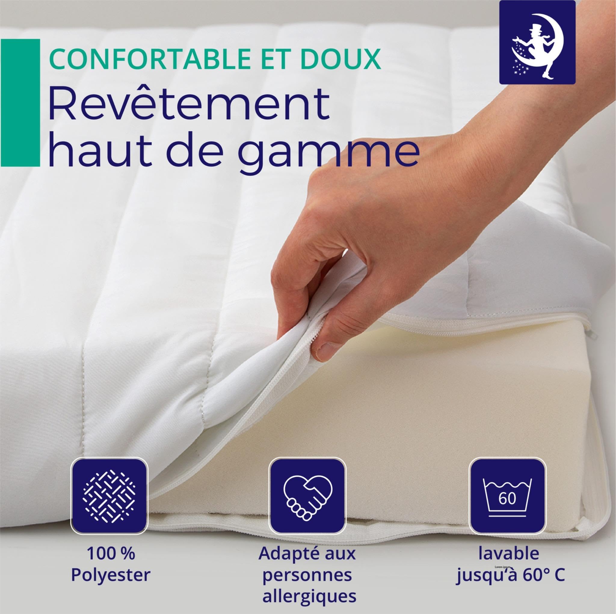 Mister Sandman Surmatelas 120x190 cm, Épaisseur 11 cm, Mousse Froide Ergonomique, Fermeté Moyenne, Hypoallergénique, Housse Amovible et Lavable, Qualité Allemande