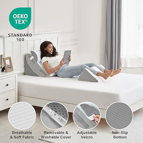 Miniatura 4 de Hansleep 4 almohadas ortopédicas de cuña para dormir, juego de almohadas postoperatorias ajustables para alivio del dolor corporal, espalda y