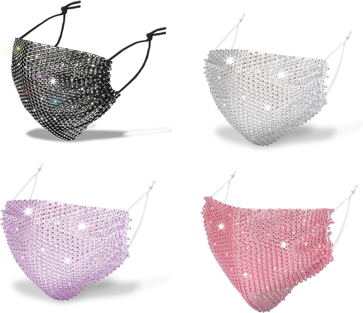 Kyerivs Mesh Masks Breathable Rhinestone Face Masks for Women Sparkly Mask for Wedding Party Nightclub (4pcs-E)