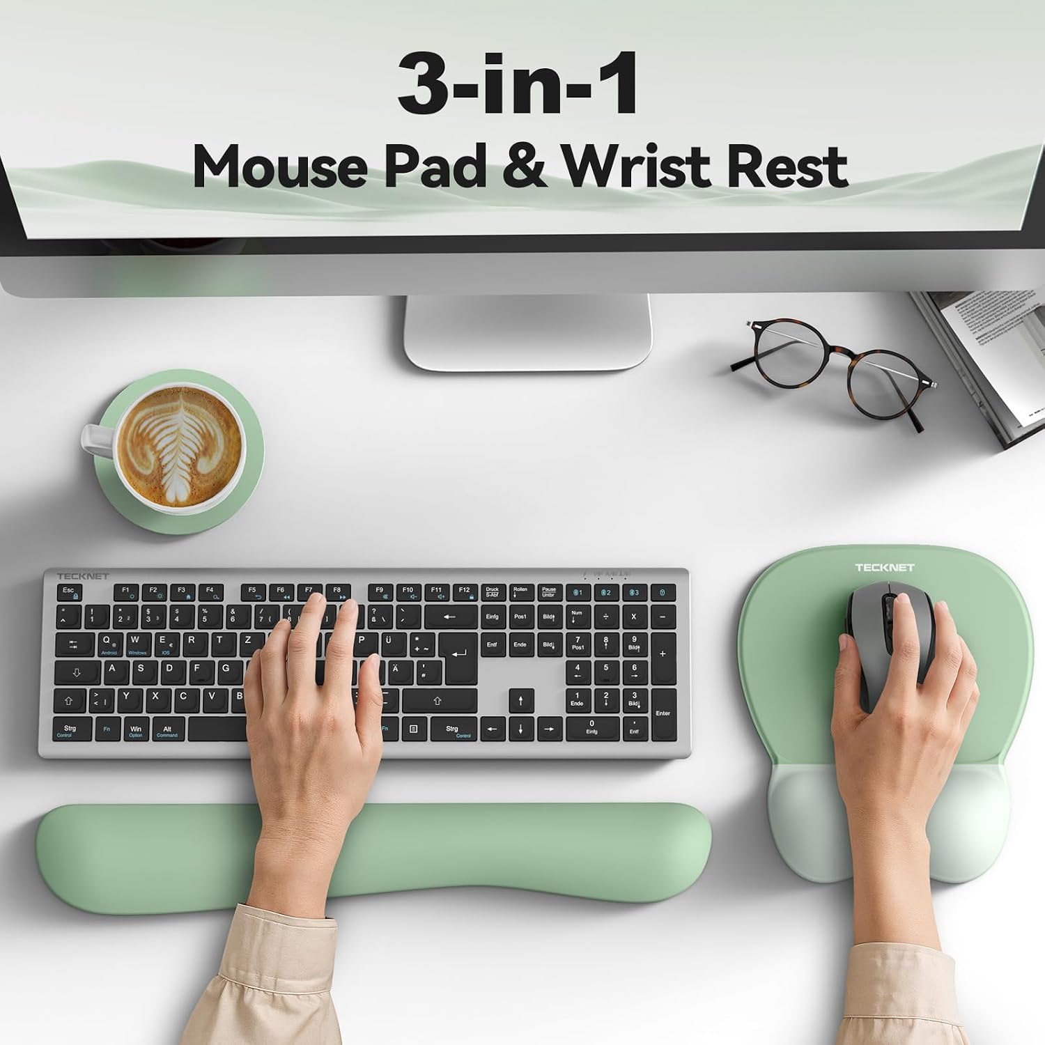 TECKNET Gel Mouse Pad & Keyboard Wrist Rest + Bluetooth Keyboard Rechargeable