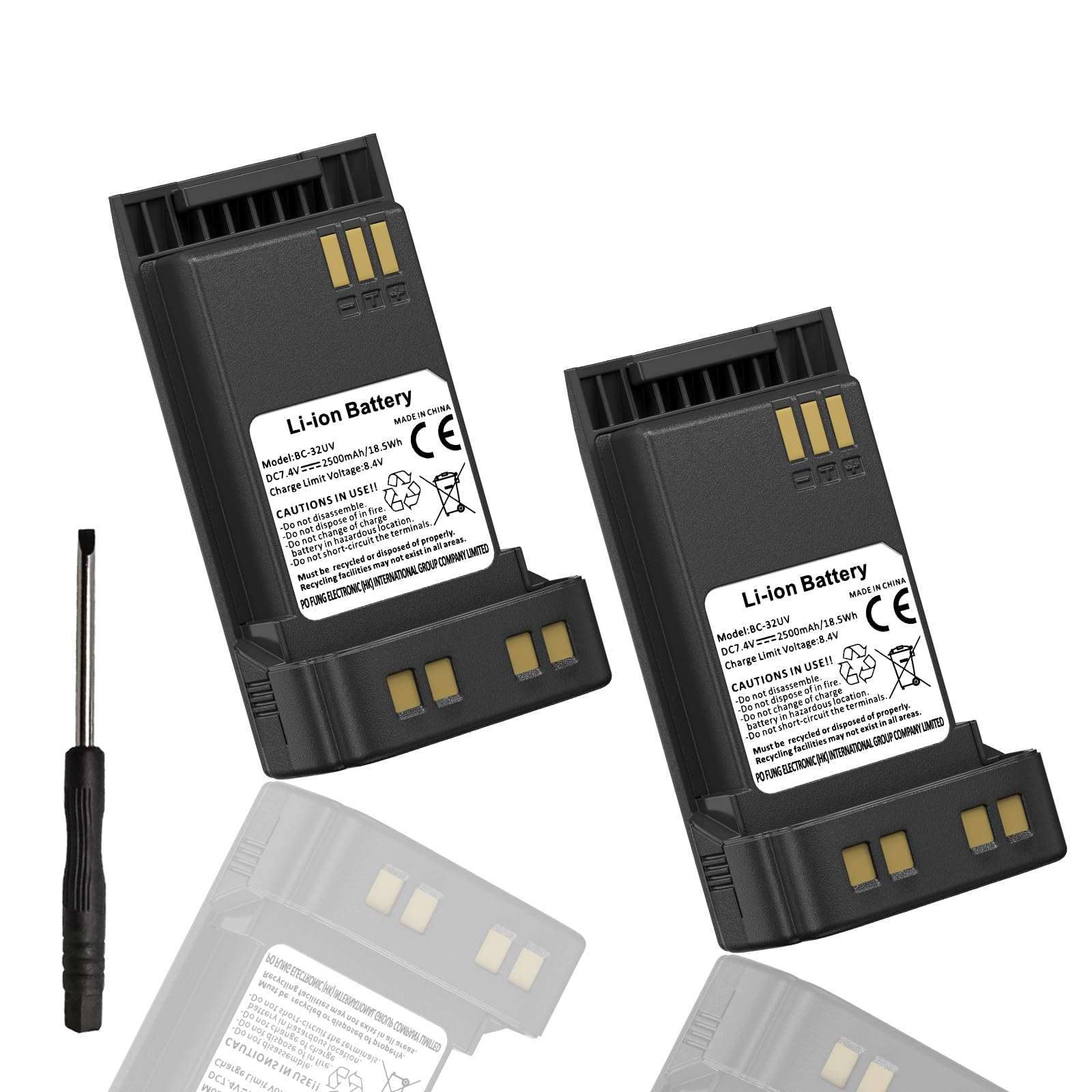 BAOFENG 2 Pack DM-32 Radio Battery 2500mAh Li-ion Battery for UV-32 Walkie Talkie 16.28Wh BC-32UV for Two Way Radio DC7.4V