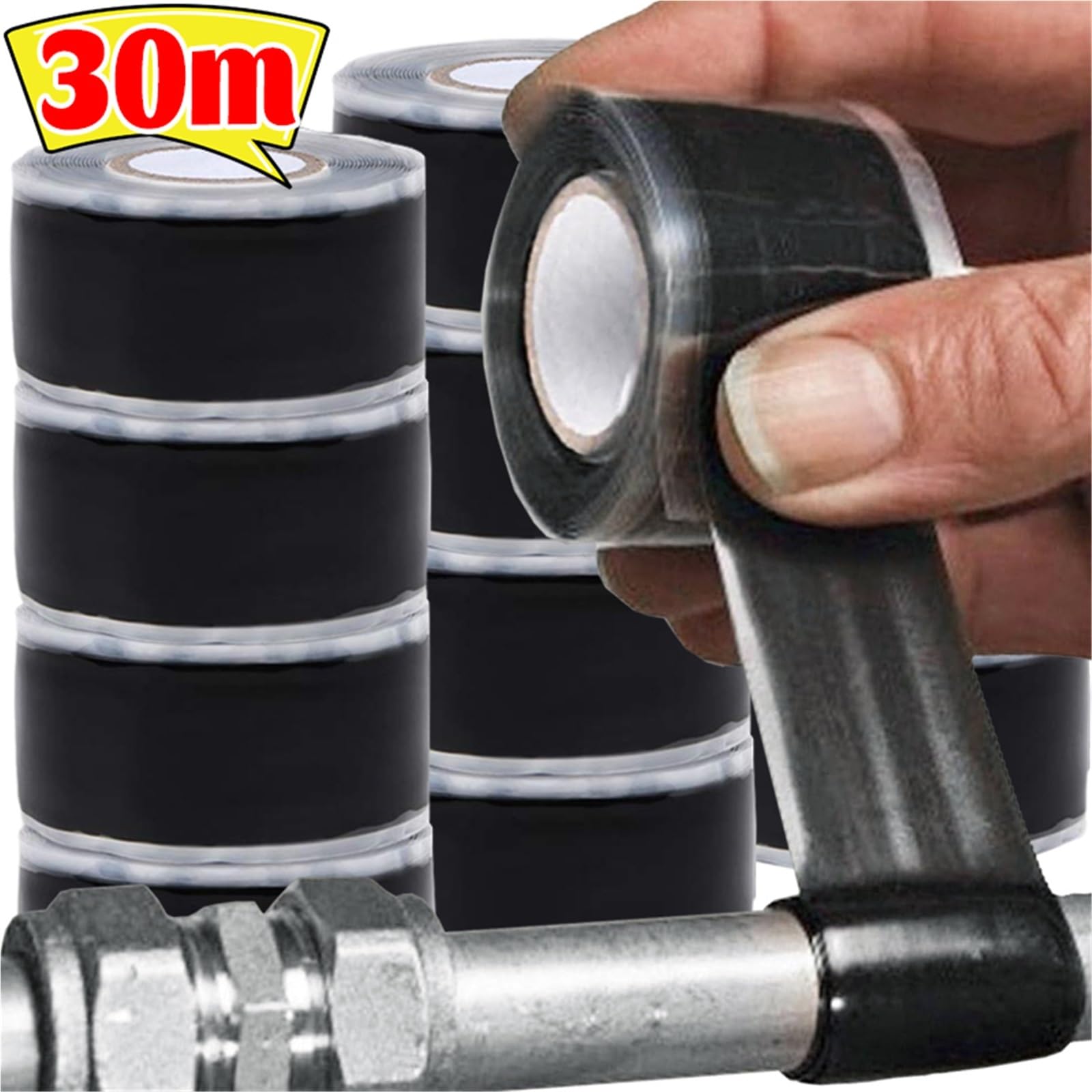Selbstverschweißendes Silikon-Isolierband, Selbstverschweißendes Silikonband Schwarz/Weiß zur Rohrreparatur, 2/5/10 Rollen(Black-3.0meter,10 roll)