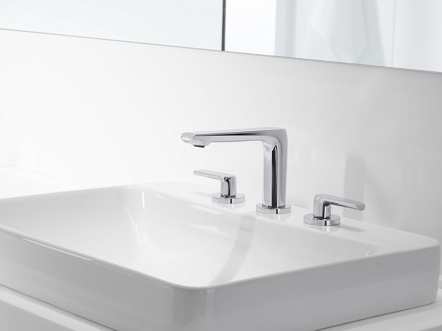 Hottest Sales KOHLER K-2660-8-0 Vox Rectangle Vessel with Widespread Faucet Holes, White