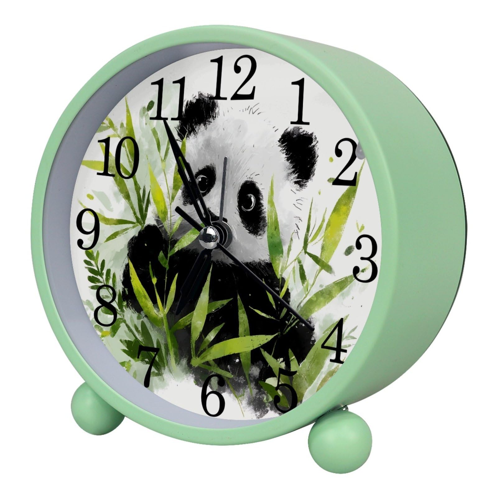 etoenbrc Watercolor Panda Alarm Clock,Small Battery Operated Clock, Slient Plastic Table Clock for Living Room Bedroom and Office Decor
