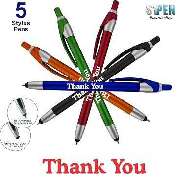 Christmas Thank You Greeting Gift Stylus Pens for Touchscreen Devices - 2 in 1 Combo Pen - for Employee Appreciation, Events and Parties, 5 Pack
