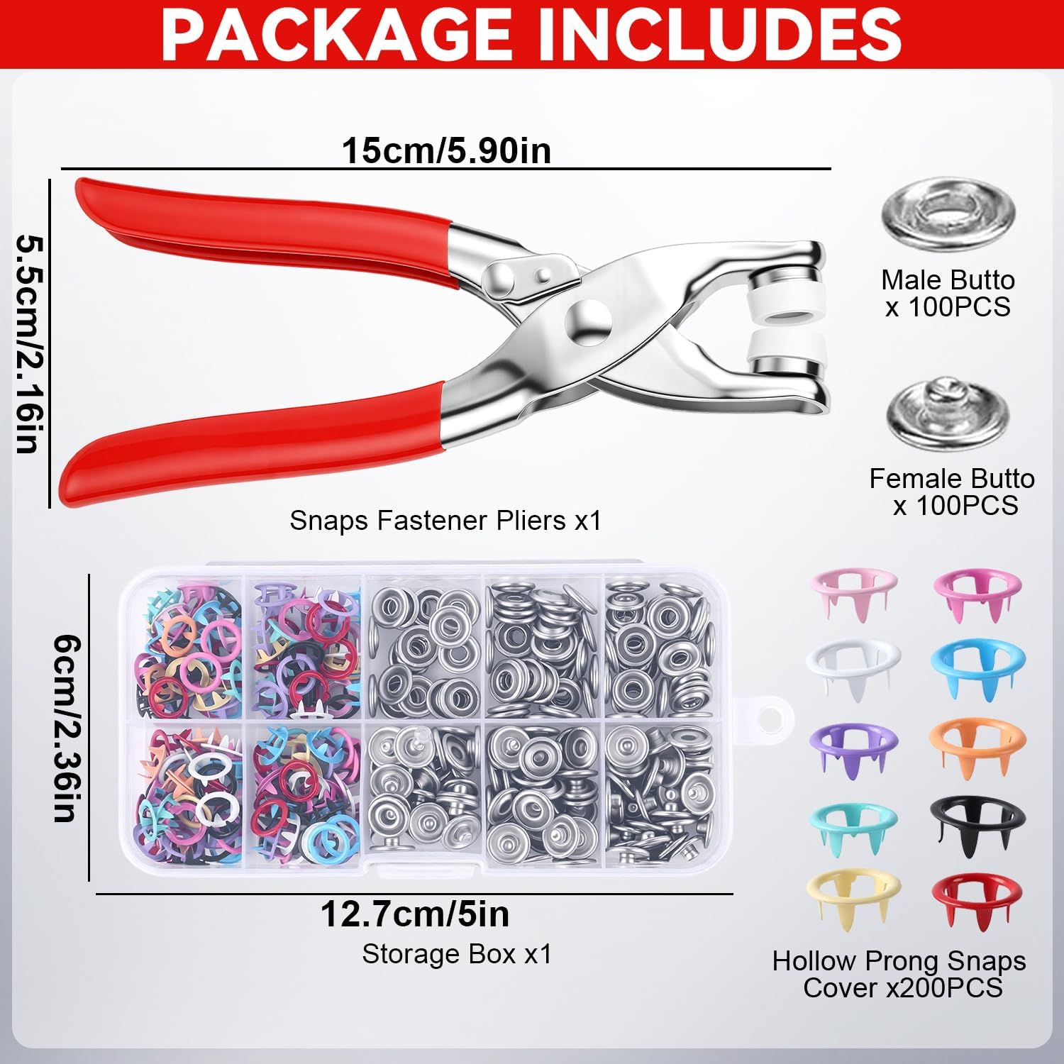 Sewing Kit with 100PCS Metal Buttons, Metal Snaps Buttons with Fastener Pliers Press Tool Kit, Colorful Five Claw Buckle Installation Plier Tool Set for DIY Crafts Sewing Fabric Clothes